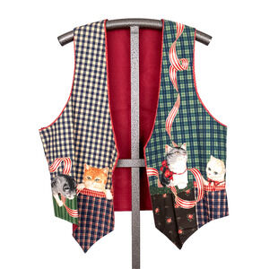 Women's Patchwork Vest Playful Kitten Cat Lover Artsy Floral Plaid Gingham Check